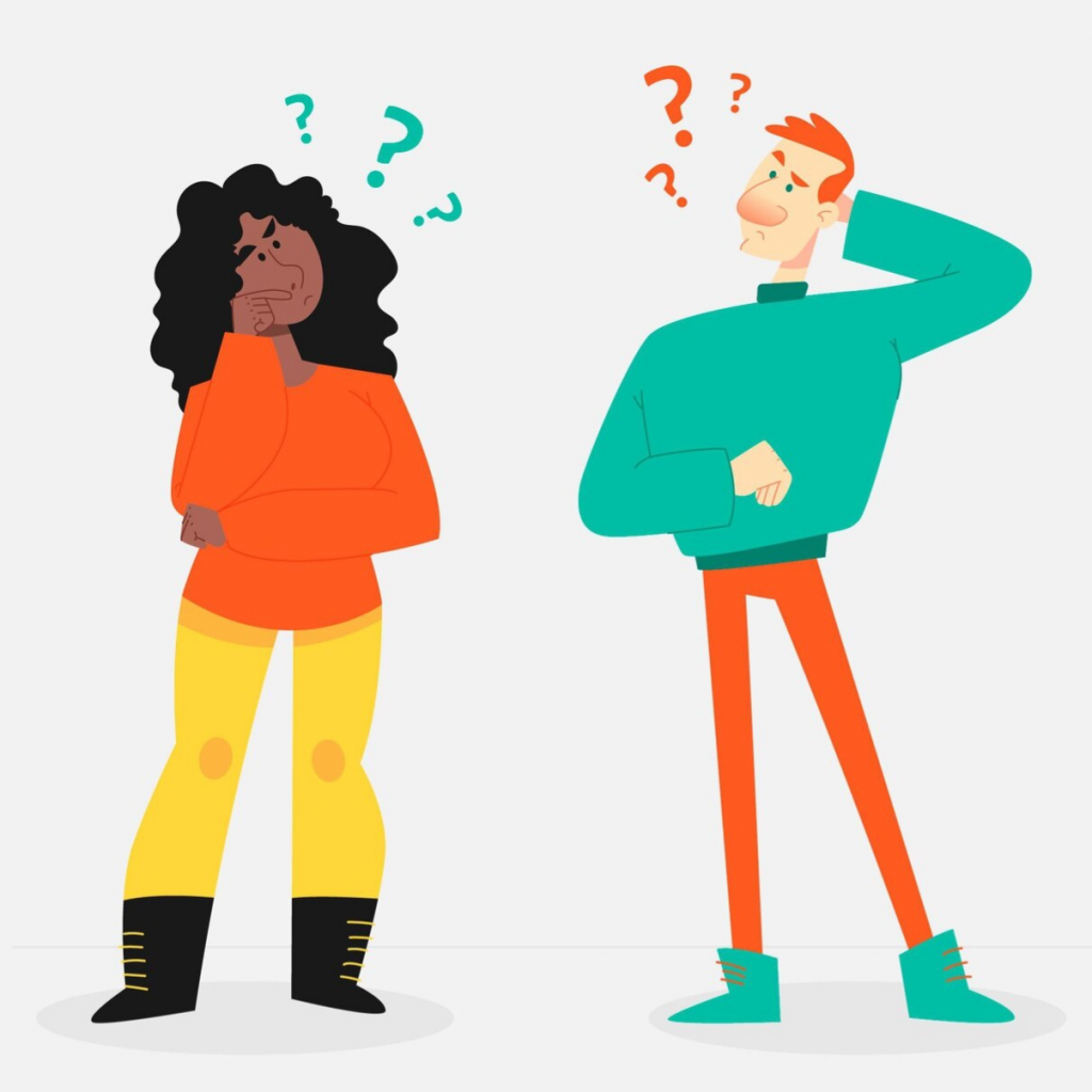 Two people who are wondering what a Virtual Assistant does. 
<a href="https://www.freepik.com">designed by pikisuperstar - Freepik.com</a>